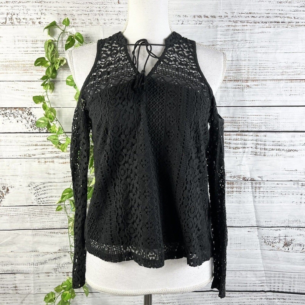 Hollister Blouse Extra Small Black Lace Cold Shoulder Cocktail Evening Gothic
